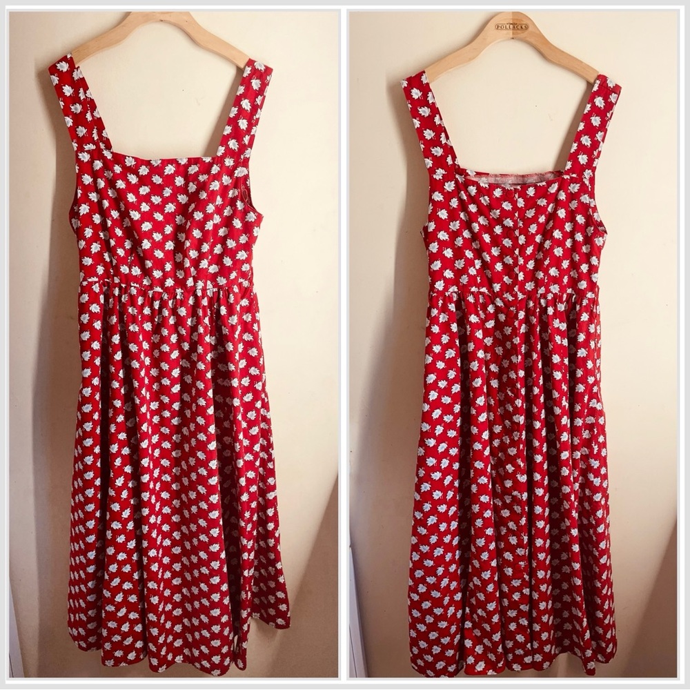 Cambridge Dry Goods Vintage Floral Button Back Midi Sundress Red sz 12 Cotton